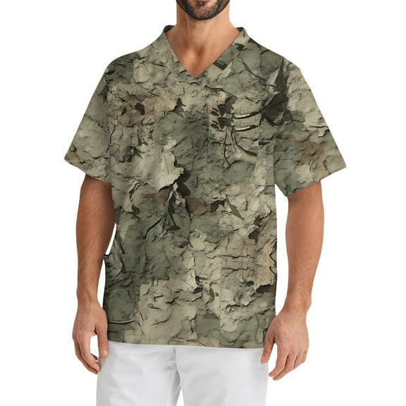 Domuza Mens Scrub Top Plus Size V-Neck Short Sleeve Medical Workwear Camo Printed Stretch Tshirts Comfort Soft Nursing Top with Pockets Mint Green S