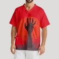 thumbnail image 1 of Domuza Mens Scrubs Top Plus Size V-Neck Short Sleeve Horror Novelty Print Nursing Top Comfort Soft Stretch Working Blouse with Chest Pockets Deep Red M, 1 of 4