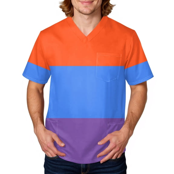 Domuza Mens Scrubs Top Tie-Dye Gradient Short Sleeve V Neck Nursing Uniform Relaxed Fit Soft Comfy Medical Scrub Tops with 3 Pockets Orange M