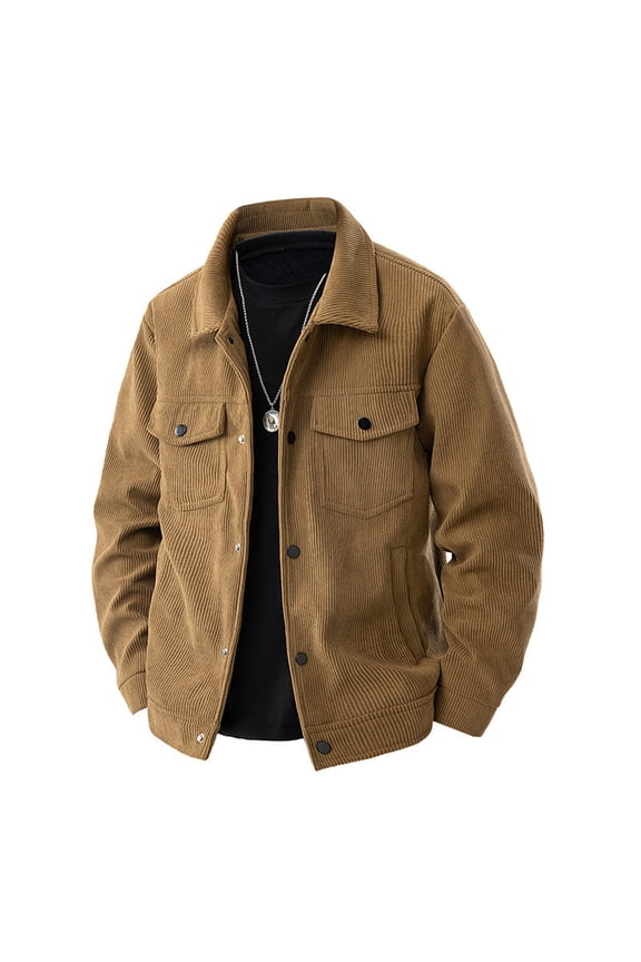 Mens Shirt Jacket Casual Stylish Button Up Long Sleeve Corduroy Jackets Fall Winter Shacket Loose Fit Quilted Outerwear with Pockets Coffee L