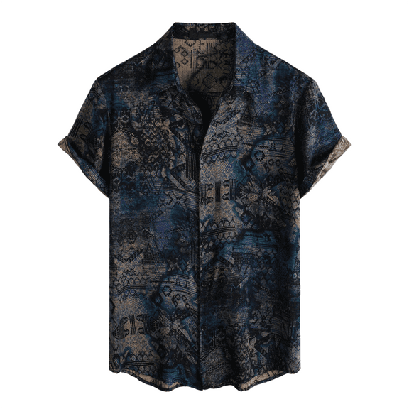 Domuza Mens Shirts Hawaiian Short Sleeve Casual Button Up Flower Printed Beach Shirts Summer Tropical Holiday Collared T Shirt Navy XXL