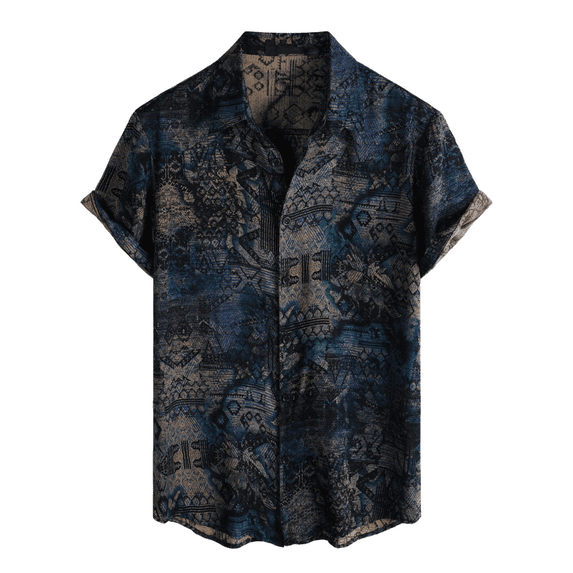 Domuza Mens Shirts Summer Hawaiian Casual Short Sleeve Beach Shirts Tropical Floral Printed Button Down T-Shirt Collared Vacation Blouse Navy XL