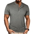 thumbnail image 1 of Domuza Mens Short Sleeve Henley Shirts Vintage Button Up Casual T-Shirts Basic Solid Workout Tees Gym Crewneck Athletic Top Dark Gray 2XL, 1 of 6