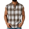 thumbnail image 1 of Domuza Mens Sleeveless Shirts Henley Neck Sleeveless Button Down Athletic Sport Tank Tops Summer Relaxed Fit Plaid T-Shirt Green L, 1 of 4