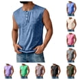 thumbnail image 1 of Domuza Mens Sleeveless Shirts Summer Henley V Neck Muscle Tank Tops Button Down Athletic Tees with Pockets Navy XL, 1 of 4