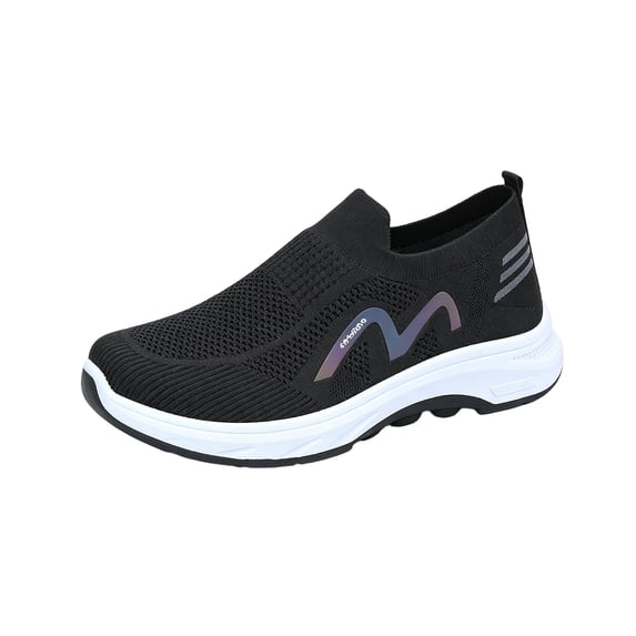 Domuza Mens Slip On Walking Shoes, Breathable Knit Mesh Casual Sneakers, Lightweight Soft Sole Fashion Sport Footwear For Daily Wear Black 7 (EU-39)