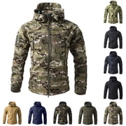 Domuza Mens Softshell Camouflage Hooded Jacket, Full-Zip Windproof Waterproof, Multi-Pocket Outdoor Sport Coat Camouflage XL