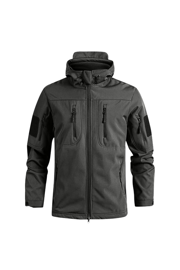 Mens Softshell Jacket Fleece Lined Water Resistant Windbreaker Hooded Jacket Winter Warm Loose Fit Hiking Travel Coat with Pocket Gray 3XL