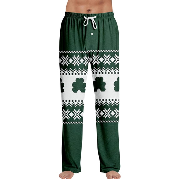 Domuza Mens St Patricks Day Pajamas Pants Shamrock Printed Drawstring Stretch Waist Pjs Trousers Soft Loose Fit Lounge Sleepwear with Pockets Turquoise L