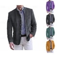 thumbnail image 1 of Domuza Men's Suede Blazer Jacket Faux Leather Casual Vintage Button Suit Jackets Fall Winter Fashion Stand Collar Sport Coat with Pockets, 1 of 6