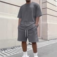 thumbnail image 1 of Domuza Mens Summer 15 Piece O-Neck Short Sleeve Tee Shirts And Fit Sport Shorts Set Gray 3XL, 1 of 4