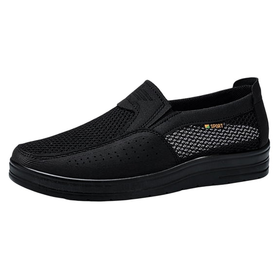 Domuza Mens Summer Breathable Non-Slip Casual Sneakers Comfortable Casual Hollow Out Mesh Platform Loafers, Summer Flat Slip On Walking Shoes Black 8 (EU-41)