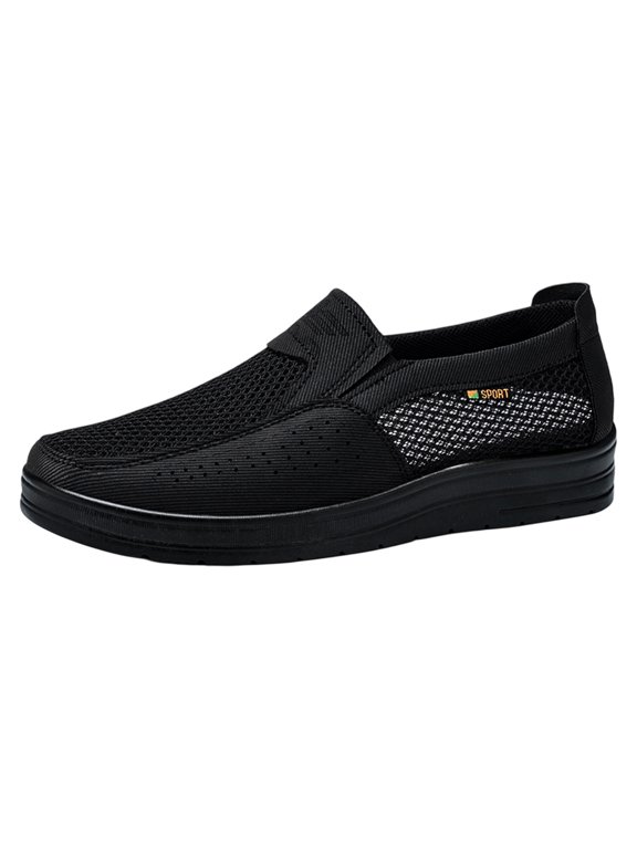 Mens Summer Breathable Non-Slip Casual Sneakers Comfortable Casual Hollow Out Mesh Platform Loafers, Summer Flat Slip On Walking Shoes Black 8 (EU-41)