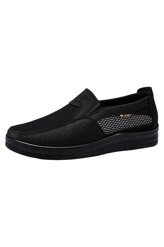 Mens Summer Breathable Non-Slip Casual Sneakers Comfortable Casual Hollow Out Mesh Platform Loafers, Summer Flat Slip On Walking Shoes Black 8 (EU-41)