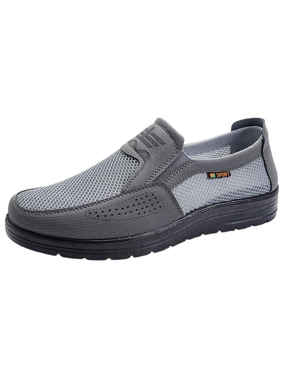 Mens Summer Breathable Non-Slip Casual Sneakers Comfortable Casual Hollow Out Mesh Platform Loafers, Summer Flat Slip On Walking Shoes Gray 11 (EU-47)