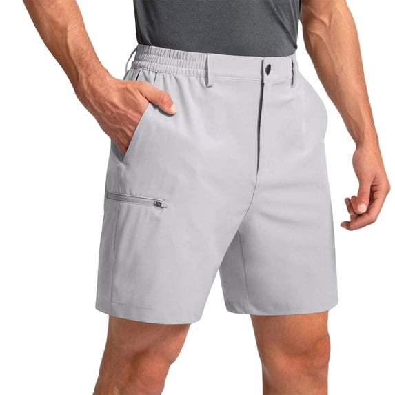 Domuza Mens Summer Golf Shorts with Pockets Quick Dry Lightweight Dress for Hiking Work Casual Light Gray L