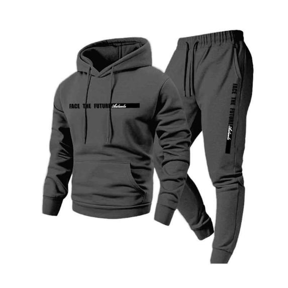 Domuza Mens Sweat Suits 2 Piece Set Long Sleeve Fleece Solid Drawstring Hoodies and Sweatpants Set Relaxed Fit Athletic Casual Hooded Set Jogging Suit Dark Gray 3XL