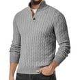 thumbnail image 1 of Domuza Mens Sweater Casual Long Sleeve Mock Neck Button Up Knitted Sweaters Fall Winter Fashion Regular Fit Twist Patterned Pullover Gray 2XL, 1 of 4