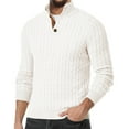 thumbnail image 1 of Domuza Mens Sweater Casual Long Sleeve Stand Collar Button Up Knitt Sweaters Fall Winter Trendy Regular Fit Twist Patterned Pullover Top White 2XL, 1 of 4