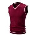 thumbnail image 1 of Domuza Mens Sweater Vest Casual Retro V Neck Sleeveless Classic Fit Knitted Sweaters Fall Winter Thermal Stylish Soft Comfy Sweater Tops Wine 3XL, 1 of 4