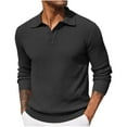 thumbnail image 1 of Domuza Mens Sweaters Long Sleeve Casual Fashion Collared Knit Sweater Fall Winter Stretch Button Down Business Ribbed Dress Pullover Dark Gray M, 1 of 3