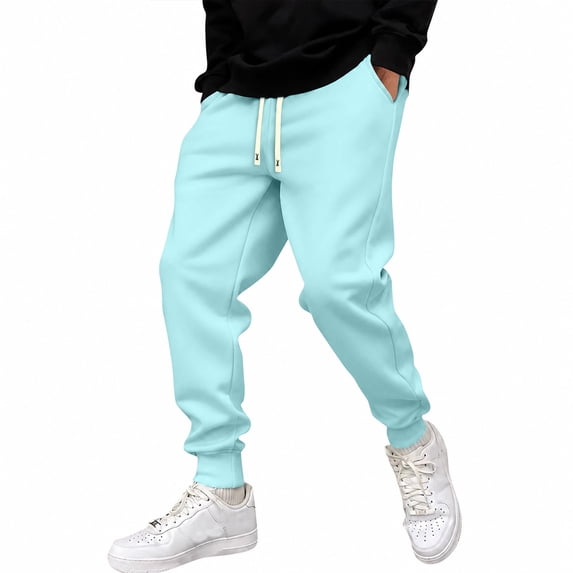 Domuza Mens Sweatpants Baggy Essentials Plain Drawstring Elastic Waist Joggers Athletic Pants with Pockets Travel Outdoor
