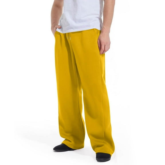 Domuza Mens Sweatpants Baggy Wide-Leg Casual Elastic Waist Drawstring Sweat Pants Fall Winter Loose Fit Solid Athletic Trousers with Pockets Orange S