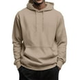 thumbnail image 1 of Domuza Mens Sweatshirt Casual Long Sleeve Drop Shoulder Drawstring Hoodies Fashion Comfy Soft Loose Fit Pullover with Kangaroo Pockets Camel L, 1 of 5