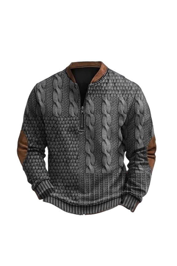 Mens Sweatshirt Western Aztec Ethnic Printed Quarter Zip Stand Collar Sweater Spring Fall Long Sleeve Retro Relaxed Fit Pullover Gray 2XL
