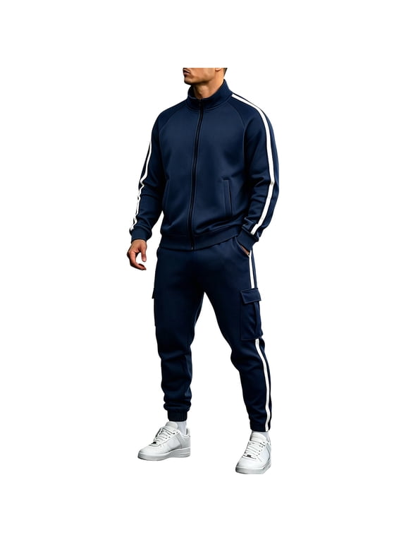 Mens Sweatsuits 2 Piece Outfits Tracksuits for Men Y2k Long Sleeve Track suits Athletic Full Zip Active Sports Sets