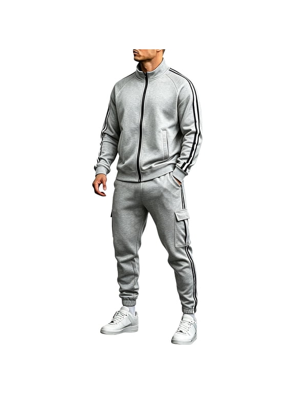 Mens Sweatsuits 2 Piece Outfits Tracksuits for Men Y2k Long Sleeve Track suits Athletic Full Zip Active Sports Sets