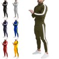 thumbnail image 1 of Domuza Mens Sweatsuits 2 Piece Set Jogging Zip Up Jackets Activewear 2 Piece Outfit Athletic Fall Winter Drawstring Long Sleeve Outfit Army Green XL, 1 of 8