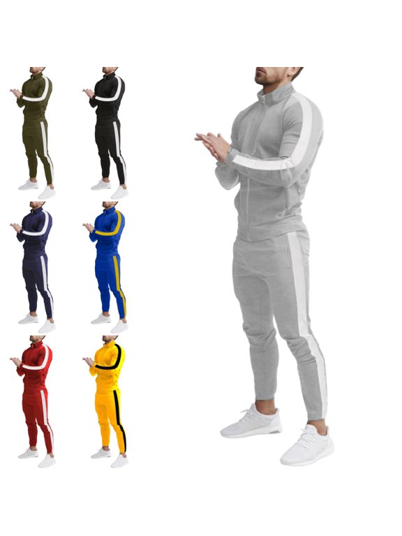 Mens Sweatsuits 2 Piece Set Jogging Zip Up Jackets Activewear 2 Piece Outfit Athletic Fall Winter Drawstring Long Sleeve Outfit Gray 3XL