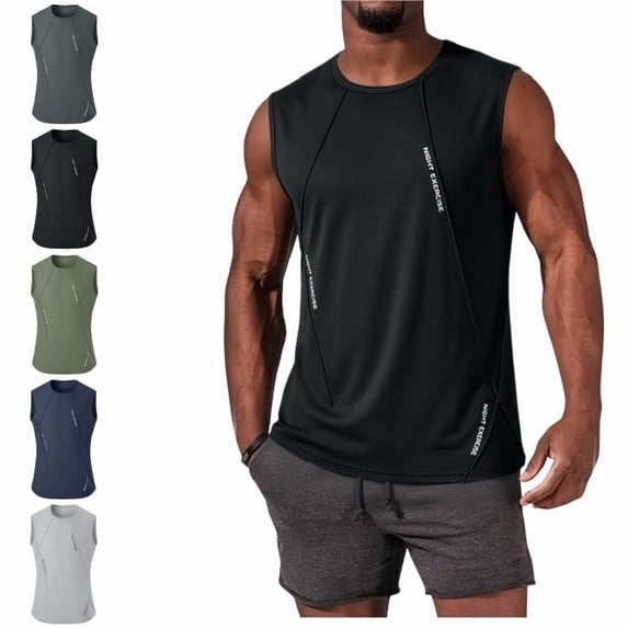 Domuza Mens Tank Tops Quick-Dry Athletic Stretch Sleeveless Running Muscle Shirt for Gym Beach & Casual Summer Black XS