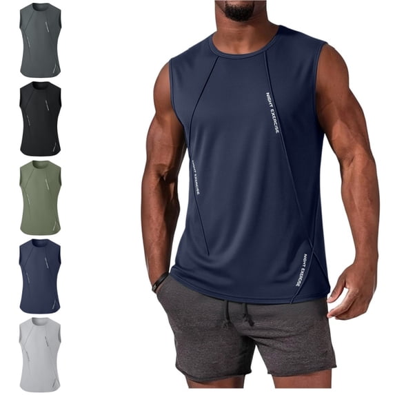 Domuza Mens Tank Tops Quick-Dry Athletic Stretch Sleeveless Running Muscle Shirt for Gym Beach & Casual Summer Dark Blue 2XL