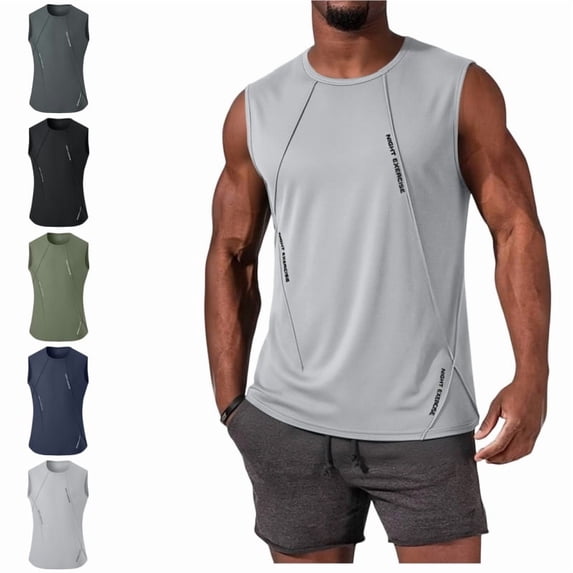 Domuza Mens Tank Tops Quick-Dry Athletic Stretch Sleeveless Running Muscle Shirt for Gym Beach & Casual Summer Light Gray M