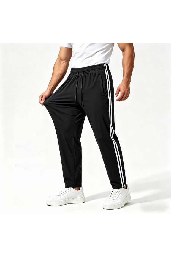 Mens Track Pants Drawstring Elastic Waist Tapered Sweatpants With Zipper Pockets Loose Athletic Workout Pants Black M