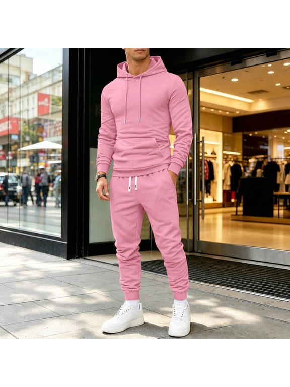 Mens Track Suits 2 Piece Set Long Sleeve Drawstring Hoodies and Sweatpants Fall Athletic Gym Activewear