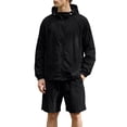 thumbnail image 1 of Domuza Mens Tracksuit Casual 2 Piece, UPF 50+ Sun Protection Full Zip Hoodie Matching Shorts Set Lightweight Windbreaker Jacket Set Black 3XL, 1 of 9