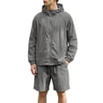 thumbnail image 1 of Domuza Mens Tracksuit Casual 2 Piece, UPF 50+ Sun Protection Full Zip Hoodie Matching Shorts Set Lightweight Windbreaker Jacket Set Dark Gray 3XL, 1 of 9