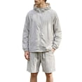 thumbnail image 1 of Domuza Mens Tracksuit Casual 2 Piece, UPF 50+ Sun Protection Full Zip Hoodie Matching Shorts Set Lightweight Windbreaker Jacket Set Light Gray 2XL, 1 of 9