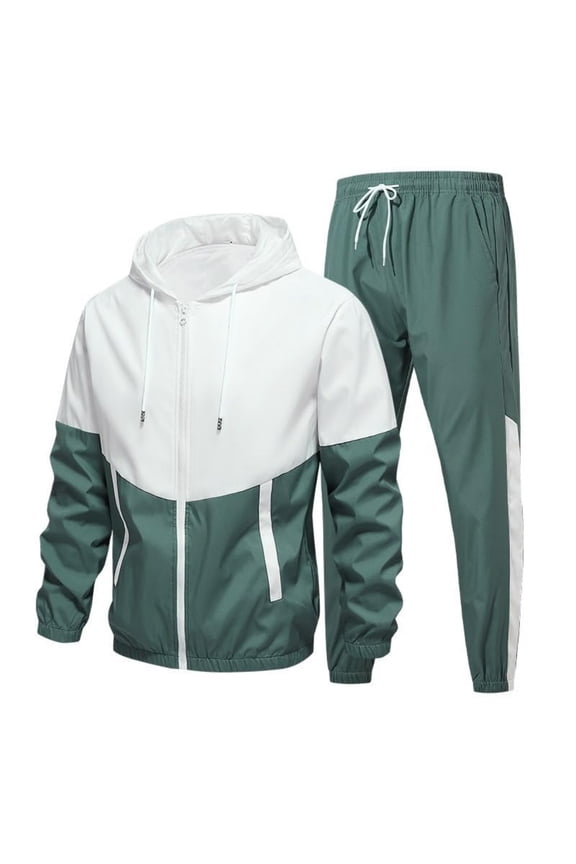 Mens Tracksuits 2 Piece Set Zipper Color Block Drawstring Hoodies & Sweatpants Set Lightweight Athletic Hooded Set Jogging Suit Light Green 3XL