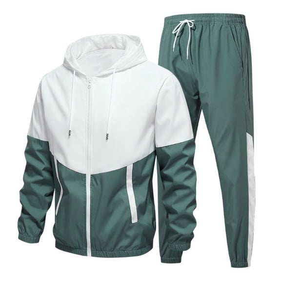 Domuza Mens Tracksuits 2 Piece Set Zipper Color Block Drawstring Hoodies & Sweatpants Set Lightweight Athletic Hooded Set Jogging Suit Light Green 3XL