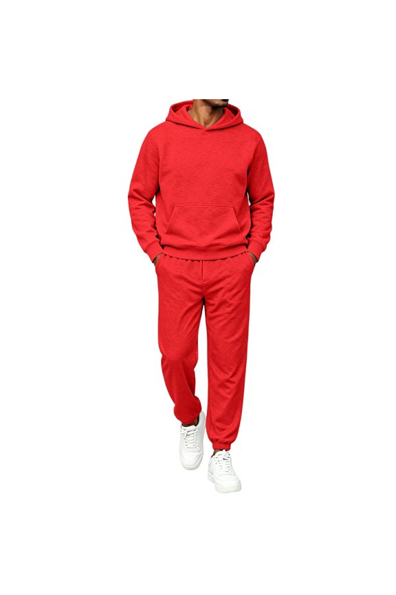 Mens Tracksuits Hoodie Sweatsuits for Men Sweat Track Suits Fall Winter 2 Piece Casual Athletic Jogging Warm Suits With Pockets Vermilion L