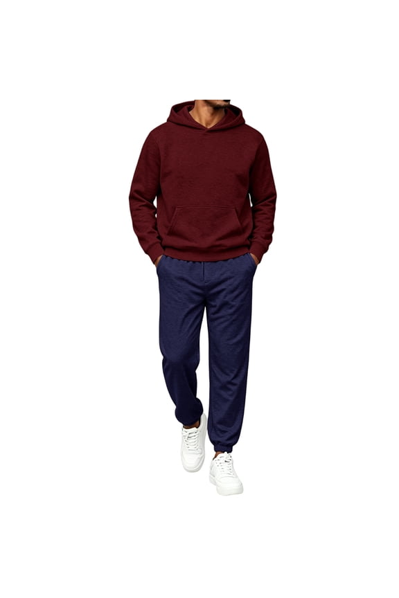 Mens Tracksuits Hoodie Sweatsuits for Men Sweat Track Suits Fall Winter 2 Piece Casual Athletic Jogging Warm Suits With Pockets Wine S
