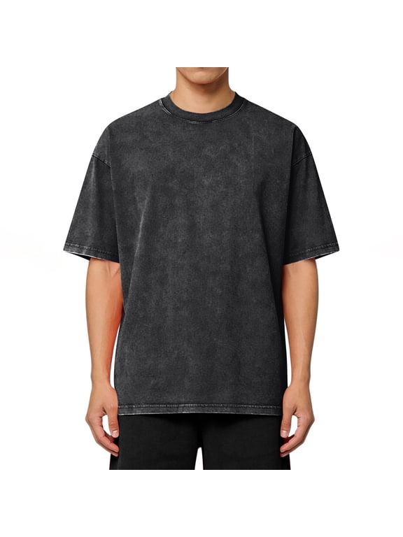 Mens Tshirts Short Sleeve Vintage Washed Basic Loose Solid Basic Tees Black M