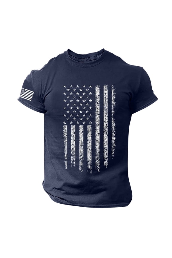 Mens USA 4th of July Shirts American Flag Short Sleeve Patriotic Independence Day Tee Top Dark Blue XL