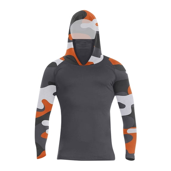 Domuza Mens Uv Protection Shirts with Mask Lightweight Long Sleeve Hooded Sun Shirt SPF 50+ UPF Hoodie Summer Fishing Shirts Red M