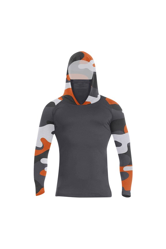 Mens Uv Protection Shirts with Mask Lightweight Long Sleeve Hooded Sun Shirt SPF 50+ UPF Hoodie Summer Fishing Shirts Red M