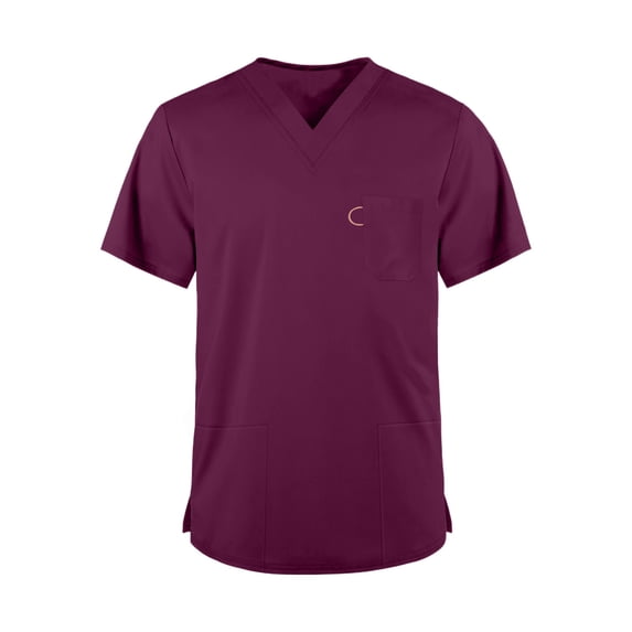 Domuza Mens V-Neck Short Sleeve Scrub Top with Multiple Pockets - Medical & Nursing Uniform Shirt Dark Purple M